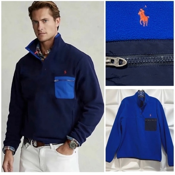 POLO Ralph Lauren Mens Sz M Poly Fleece Knit Pullover Jacket Shirt
